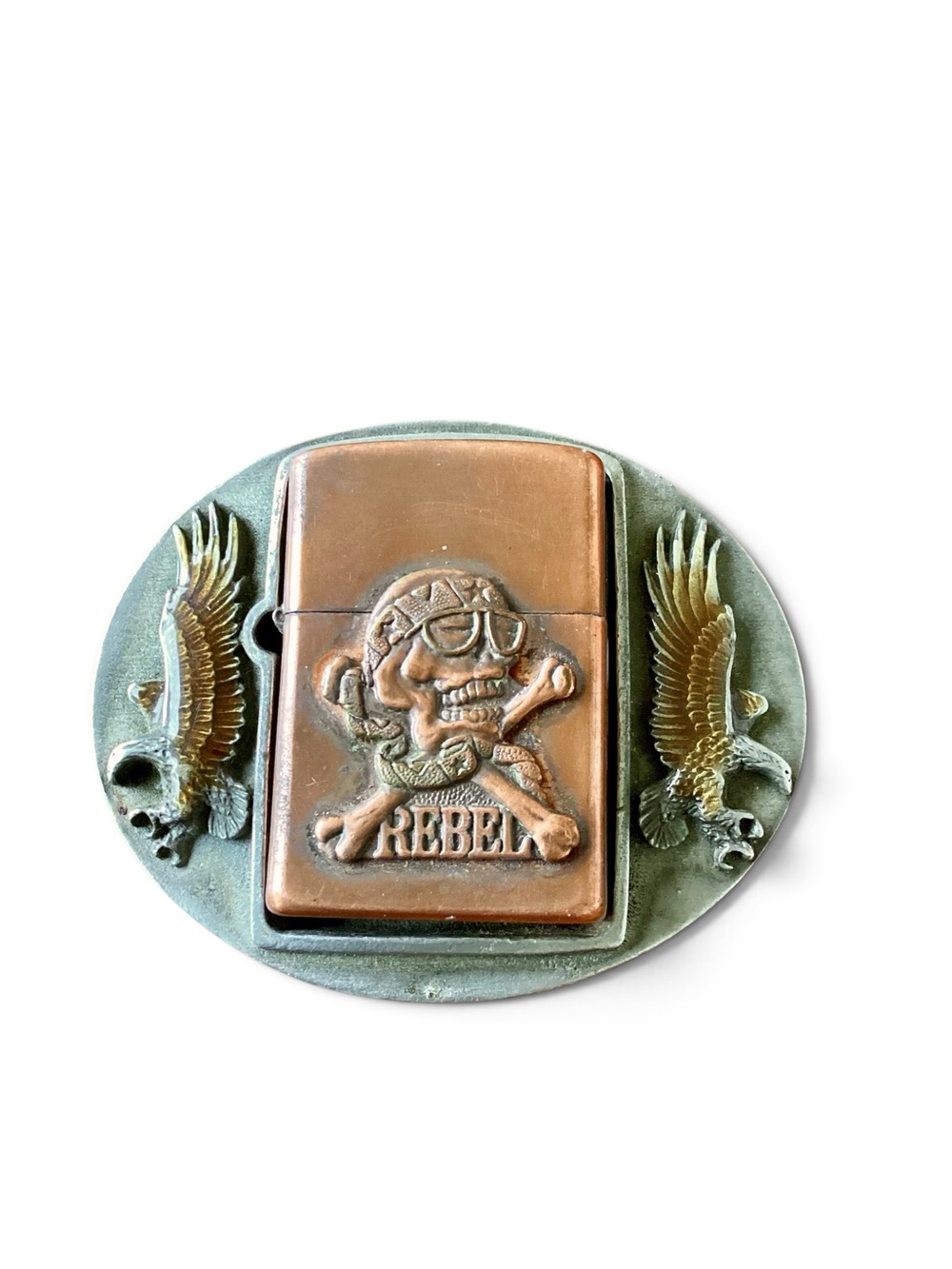 1994 Siskiyou Zippo Magnetic Belt Buckle w/ Rebel Skull Lighter Pewter